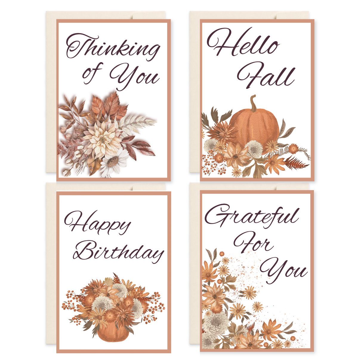 Harvest Moon Collection | Autumn Botanical Card Set of 4 | Watercolor Floral Greeting Cards | Multiple Occasions