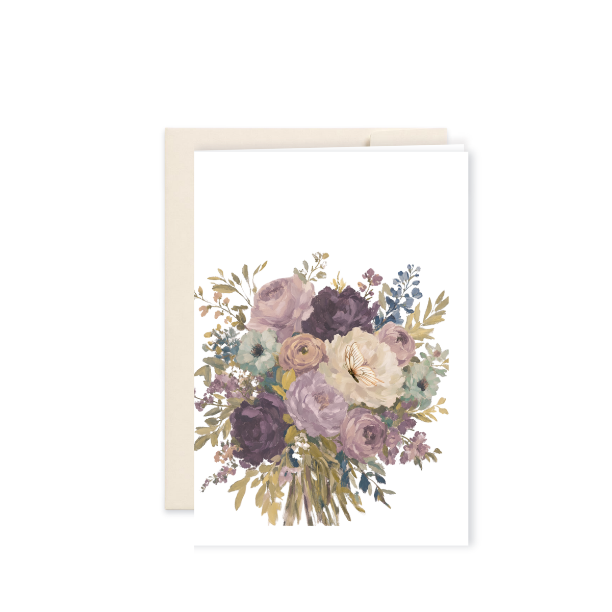 Pressed Garden Collection | Moody Floral Greeting Card | Plum & Cream Botanical Watercolor | Blank Inside